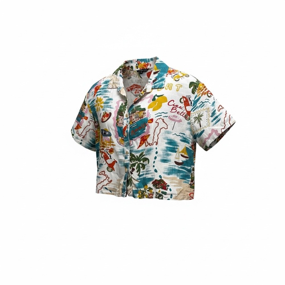 Club Z Collection Amalfi Coast Postcard Print Shirt Cropped Rayon Resortwear XL - Picture 8 of 8